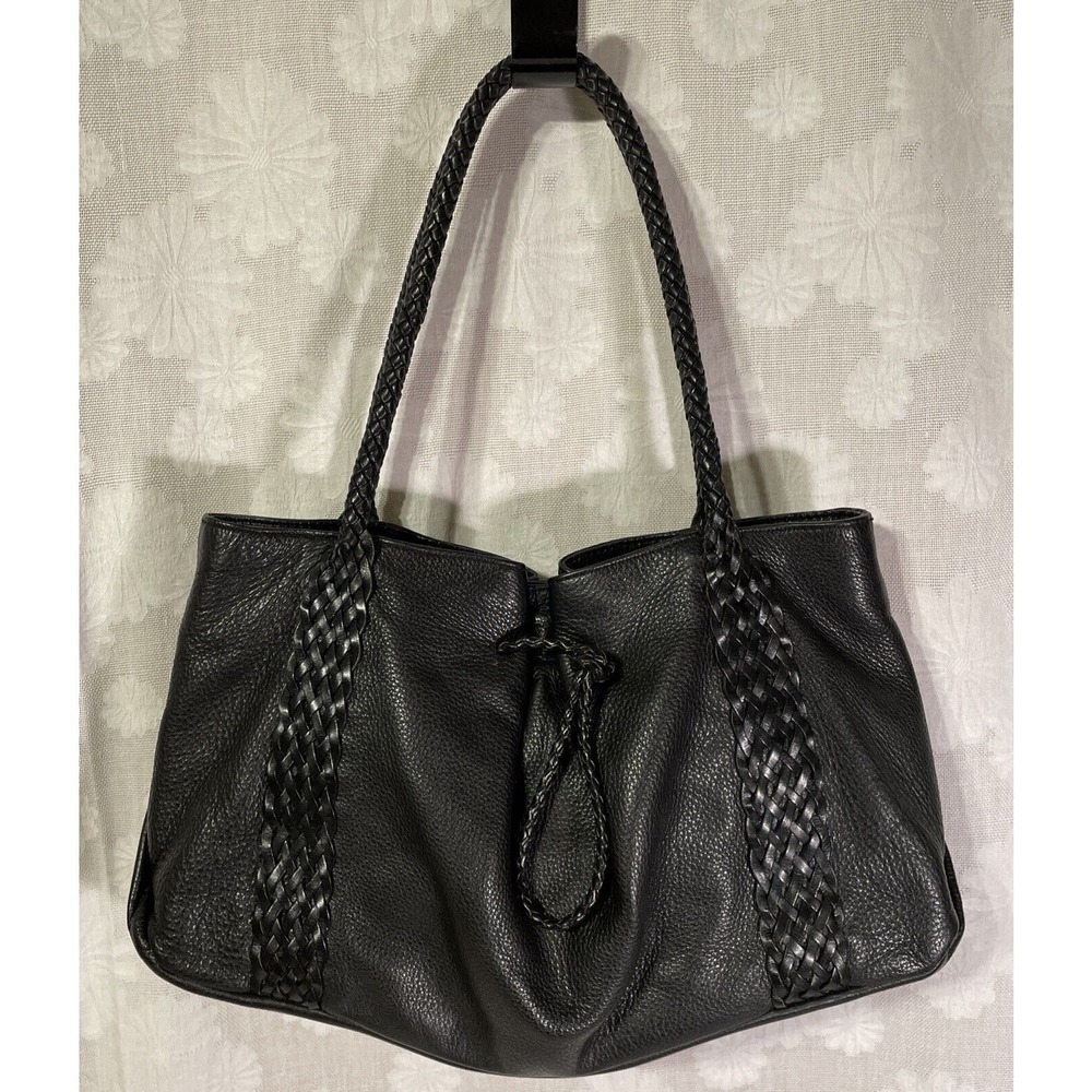 Designer Sabrina Scala Black Leather Purse With Braided Handles Nice